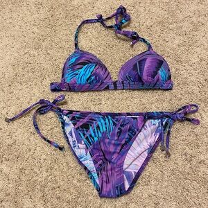 Venus Swim Suit 2 String Bikini Tropical Purple Women’s Sz 8 Bottom Sz B Top